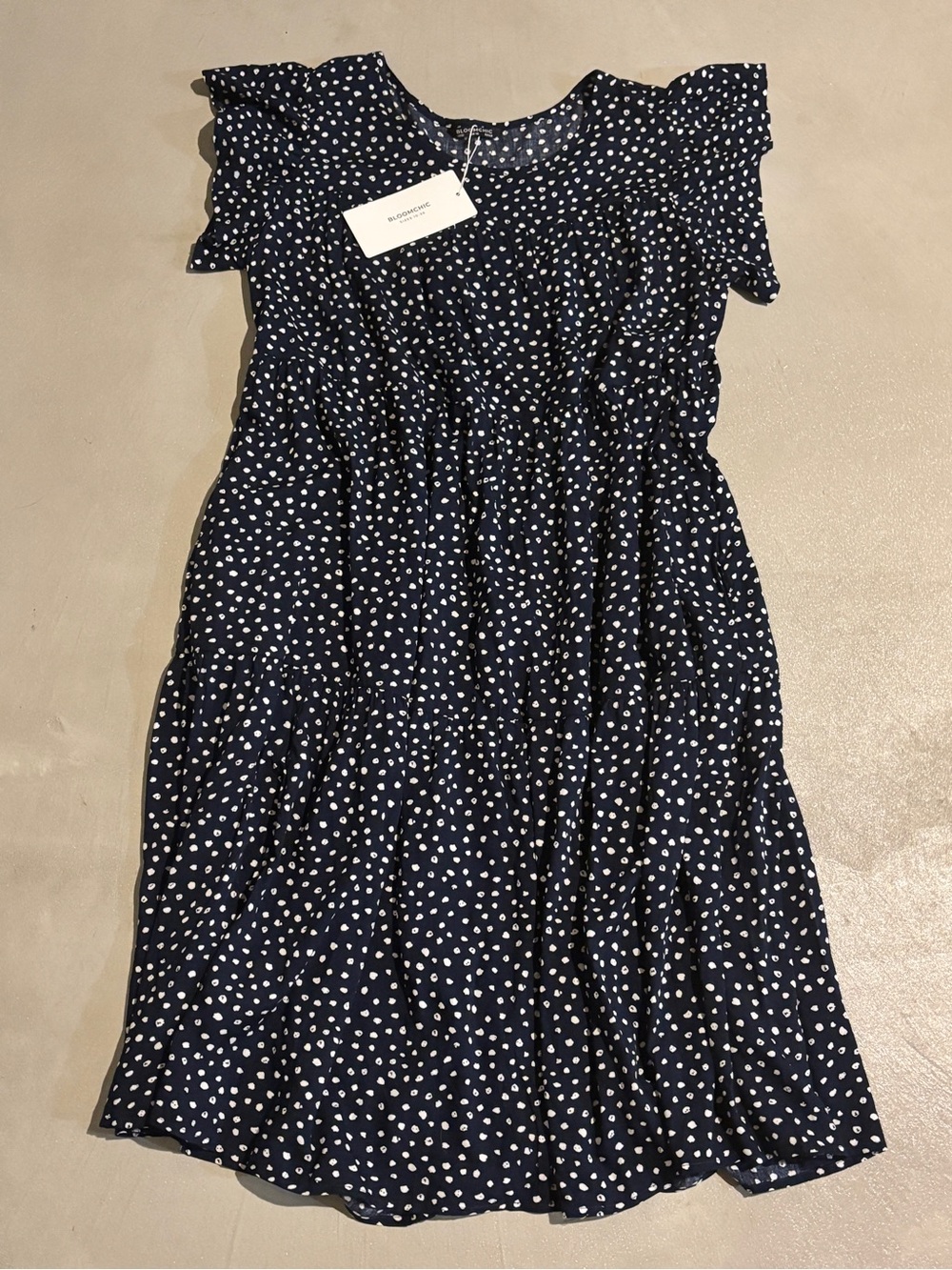 BloomChic Navy Dress with White Spot Print